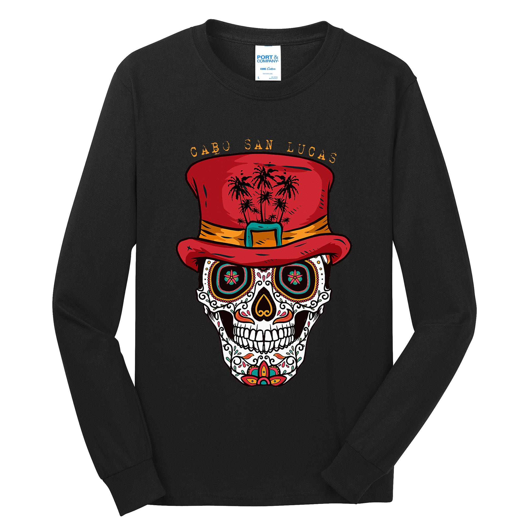 Cabo San Lucas Sugar Skull & Hat Souvenir Tall Long Sleeve T-Shirt