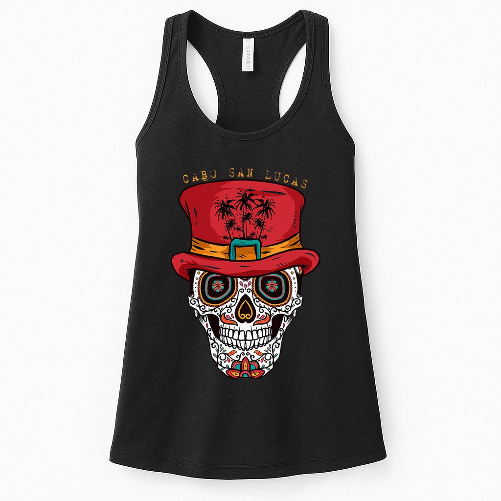 Cabo San Lucas Sugar Skull & Hat Souvenir Womens Tank Top