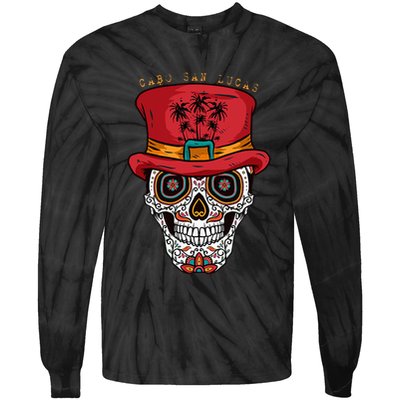 Cabo San Lucas Sugar Skull & Hat Souvenir Tie-Dye Long Sleeve Shirt
