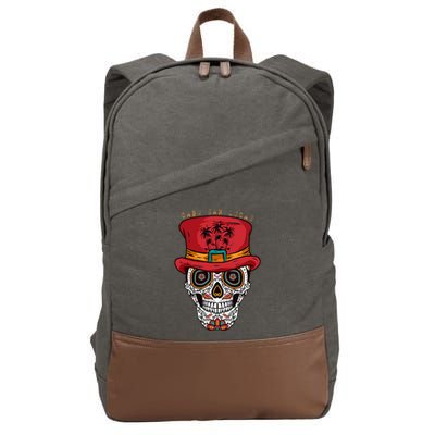 Cabo San Lucas Sugar Skull & Hat Souvenir Cotton Canvas Backpack