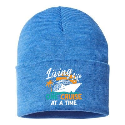 Cruise Ship Living Life One Cruise At A Time Funny Cool Gift Sustainable Knit Beanie