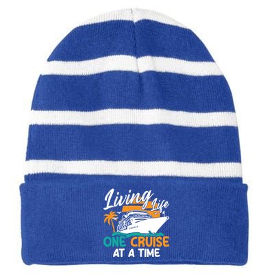 Cruise Ship Living Life One Cruise At A Time Funny Cool Gift Striped Beanie with Solid Band