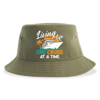 Cruise Ship Living Life One Cruise At A Time Funny Cool Gift Sustainable Bucket Hat