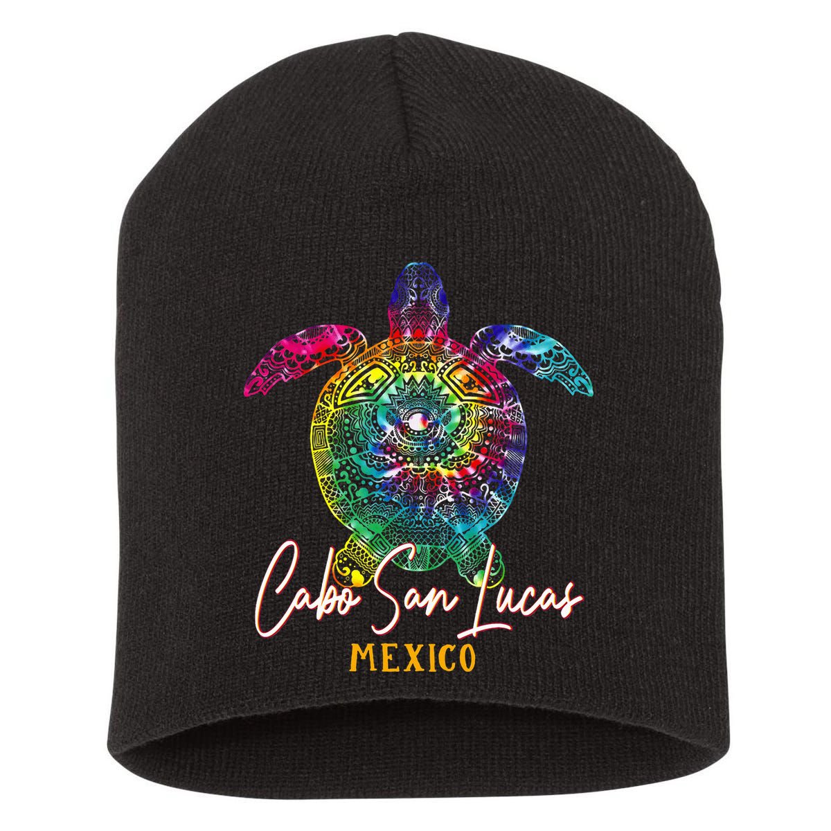Cabo San Lucas Tie Dye Sea Turtle Vacation Short Acrylic Beanie