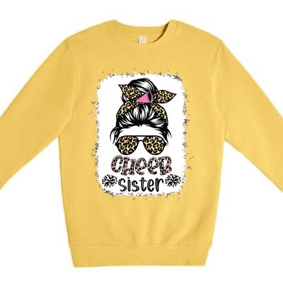 Cheer Sister Leopard Messy Bun Cheerleader Bleached Premium Crewneck Sweatshirt