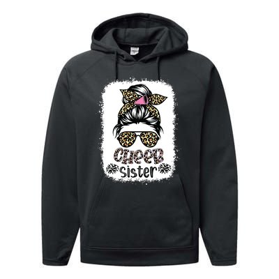 Cheer Sister Leopard Messy Bun Cheerleader Bleached Performance Fleece Hoodie