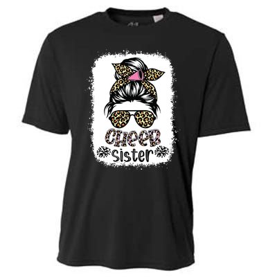 Cheer Sister Leopard Messy Bun Cheerleader Bleached Cooling Performance Crew T-Shirt