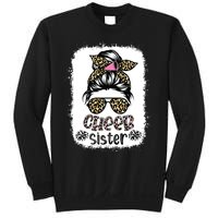 Cheer Sister Leopard Messy Bun Cheerleader Bleached Sweatshirt