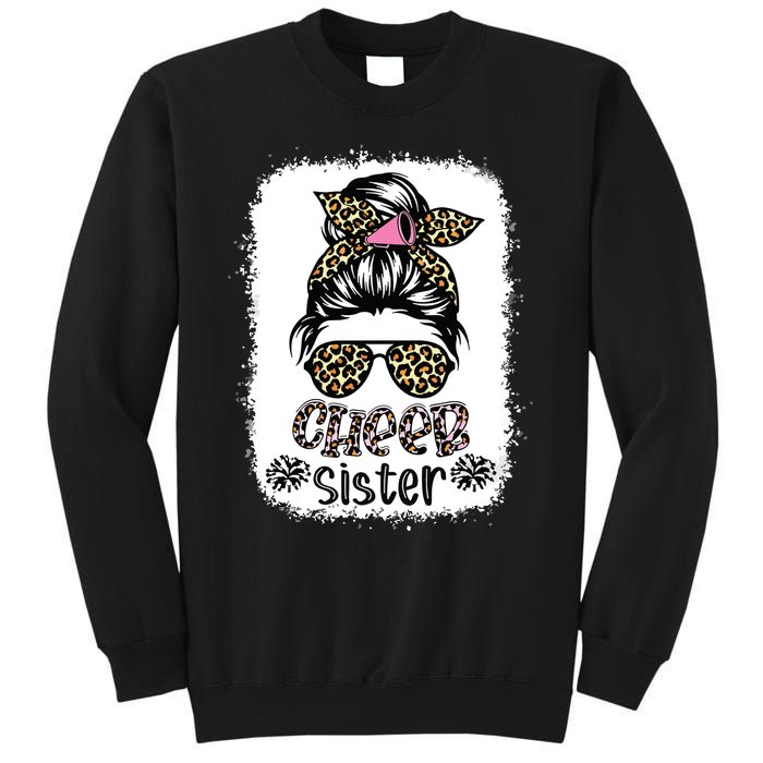 Cheer Sister Leopard Messy Bun Cheerleader Bleached Sweatshirt