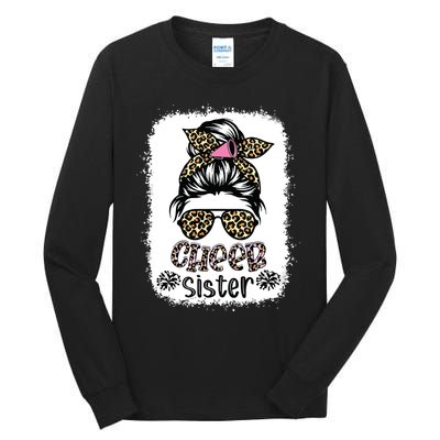 Cheer Sister Leopard Messy Bun Cheerleader Bleached Tall Long Sleeve T-Shirt