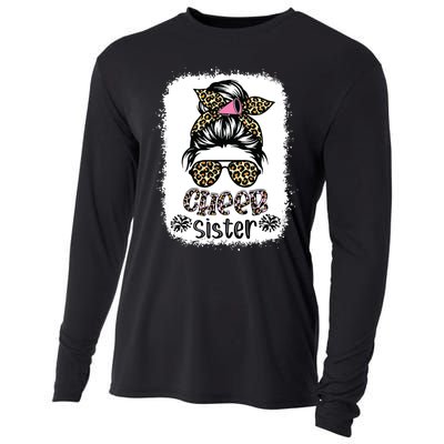 Cheer Sister Leopard Messy Bun Cheerleader Bleached Cooling Performance Long Sleeve Crew