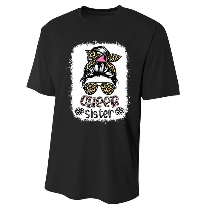 Cheer Sister Leopard Messy Bun Cheerleader Bleached Performance Sprint T-Shirt