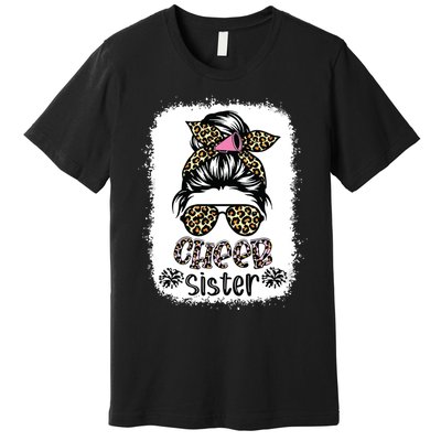 Cheer Sister Leopard Messy Bun Cheerleader Bleached Premium T-Shirt