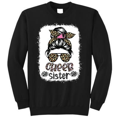 Cheer Sister Leopard Messy Bun Cheerleader Bleached Tall Sweatshirt