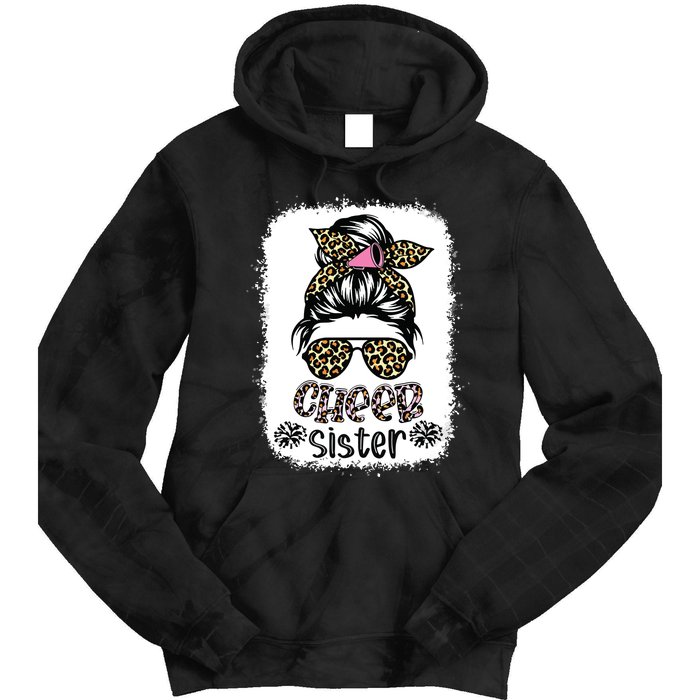 Cheer Sister Leopard Messy Bun Cheerleader Bleached Tie Dye Hoodie