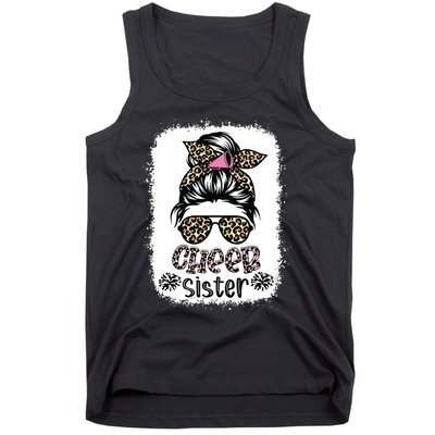 Cheer Sister Leopard Messy Bun Cheerleader Bleached Tank Top