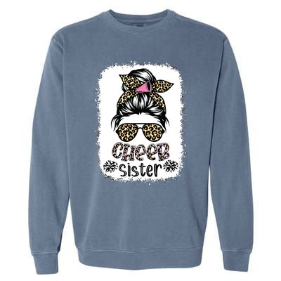 Cheer Sister Leopard Messy Bun Cheerleader Bleached Garment-Dyed Sweatshirt