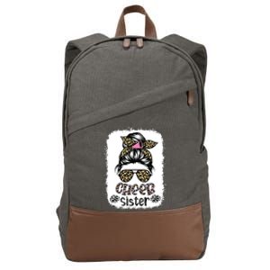 Cheer Sister Leopard Messy Bun Cheerleader Bleached Cotton Canvas Backpack