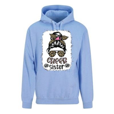 Cheer Sister Leopard Messy Bun Cheerleader Bleached Unisex Surf Hoodie