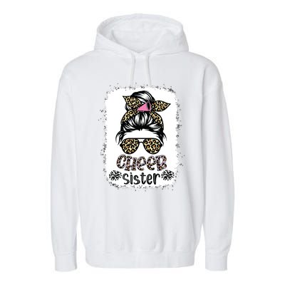 Cheer Sister Leopard Messy Bun Cheerleader Bleached Garment-Dyed Fleece Hoodie