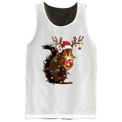 Christmas Squirrel Lights Mesh Reversible Basketball Jersey Tank