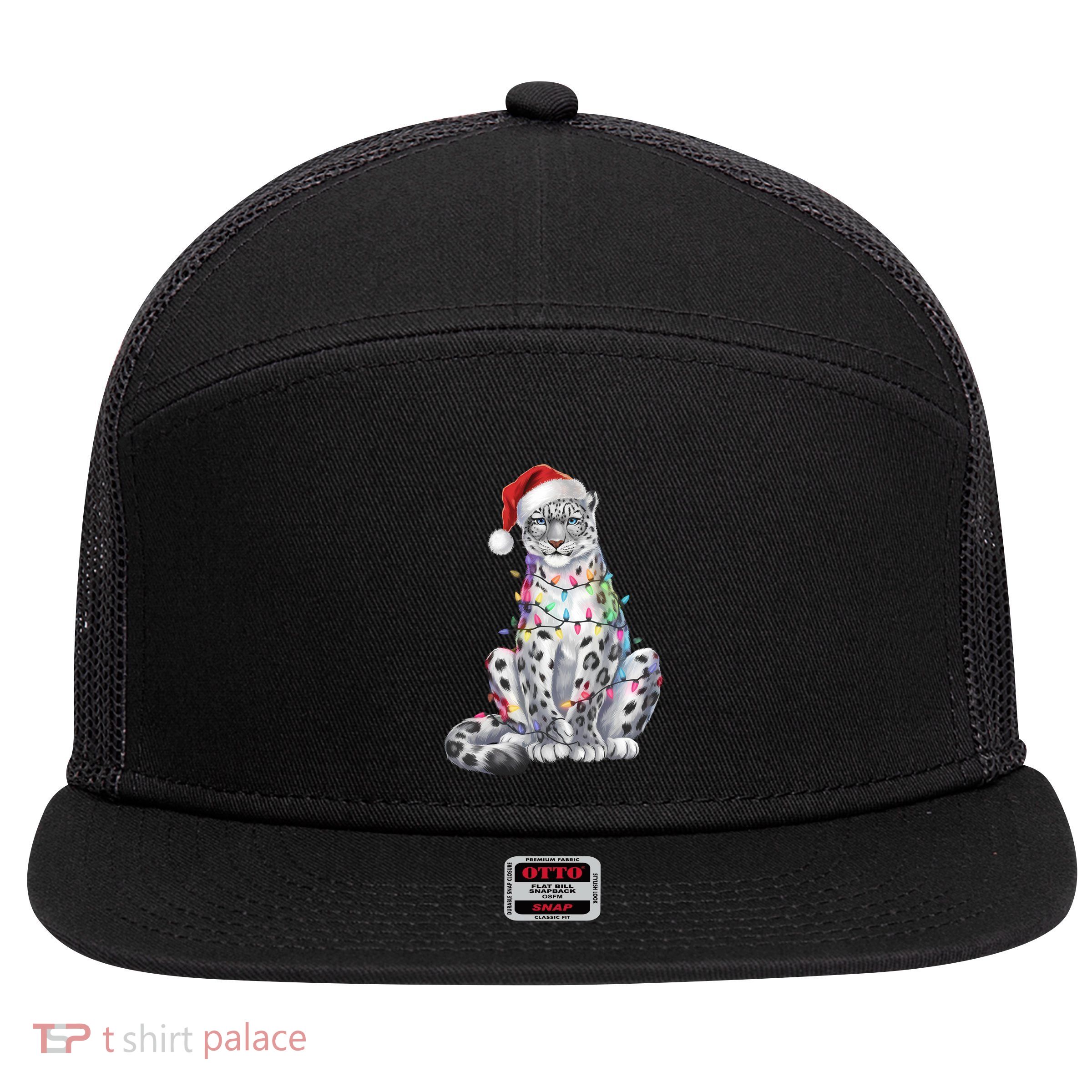 Christmas Snow Leopard Santa Hat Merry Christmas Xmas Winter Funny Gift 7 Panel Mesh Trucker Snapback Hat