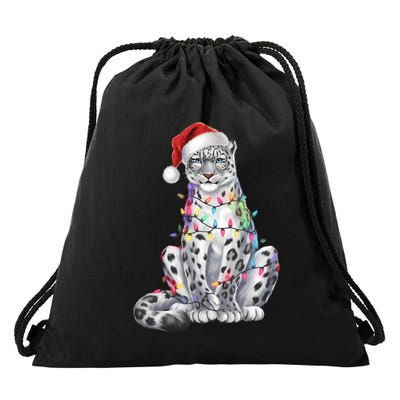 Christmas Snow Leopard Santa Hat Merry Christmas Xmas Winter Funny Gift Drawstring Bag
