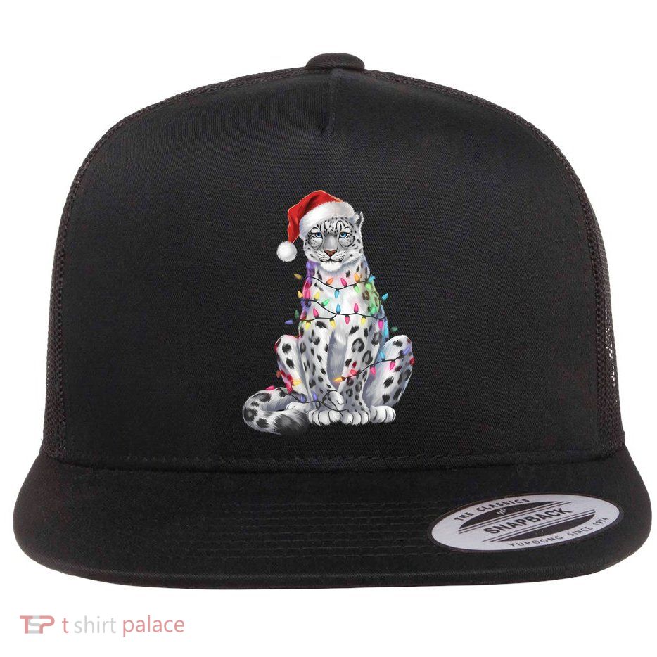 Christmas Snow Leopard Santa Hat Merry Christmas Xmas Winter Funny Gift Flatbill Hat