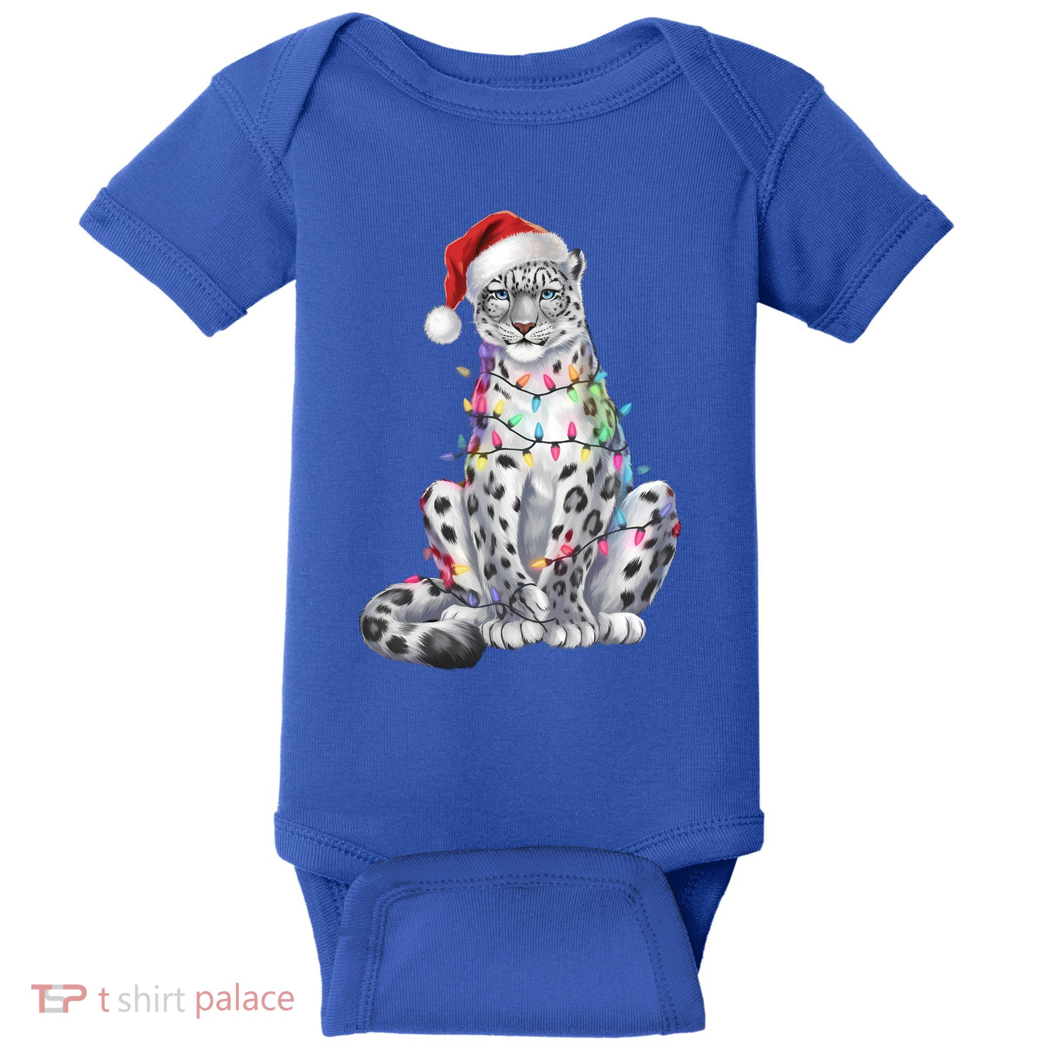 Christmas Snow Leopard Santa Hat Merry Christmas Xmas Winter Funny Gift Baby Bodysuit