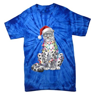 Christmas Snow Leopard Santa Hat Merry Christmas Xmas Winter Funny Gift Tie-Dye T-Shirt