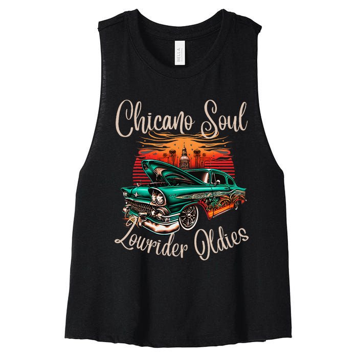 Chicano Soul Lowrider Oldies Car Clothing Low Slow Cholo Women's Racerback Cropped Tank