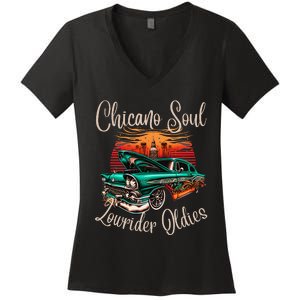 Chicano Soul Lowrider Oldies Car Clothing Low Slow Cholo Women's V-Neck T-Shirt