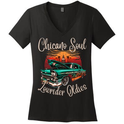 Chicano Soul Lowrider Oldies Car Clothing Low Slow Cholo Women's V-Neck T-Shirt