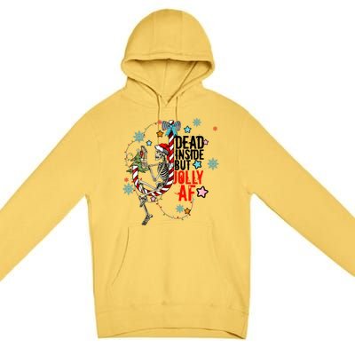 Christmas Skeleton Lights Dead Inside But Jolly Af Retro Gift Premium Pullover Hoodie