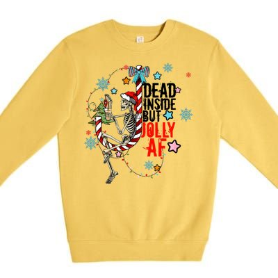 Christmas Skeleton Lights Dead Inside But Jolly Af Retro Gift Premium Crewneck Sweatshirt