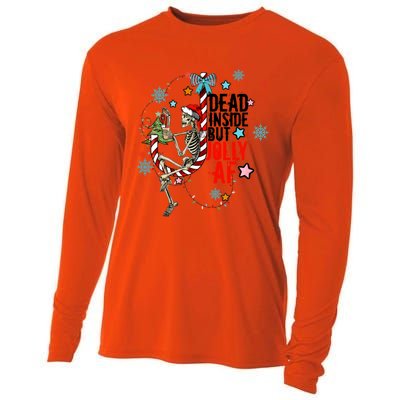 Christmas Skeleton Lights Dead Inside But Jolly Af Retro Gift Cooling Performance Long Sleeve Crew