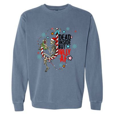 Christmas Skeleton Lights Dead Inside But Jolly Af Retro Gift Garment-Dyed Sweatshirt