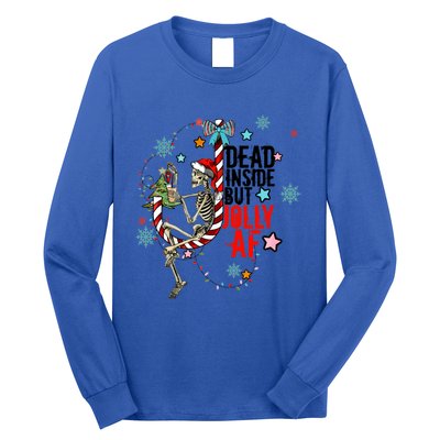 Christmas Skeleton Lights Dead Inside But Jolly Af Retro Gift Long Sleeve Shirt