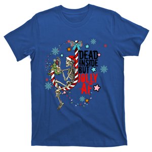 Christmas Skeleton Lights Dead Inside But Jolly Af Retro Gift T-Shirt