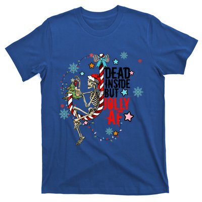 Christmas Skeleton Lights Dead Inside But Jolly Af Retro Gift T-Shirt