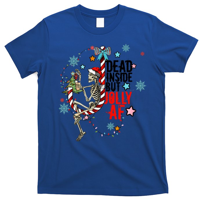 Christmas Skeleton Lights Dead Inside But Jolly Af Retro Gift T-Shirt