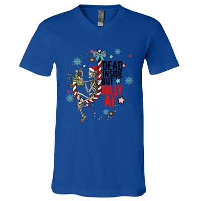 Christmas Skeleton Lights Dead Inside But Jolly Af Retro Gift V-Neck T-Shirt