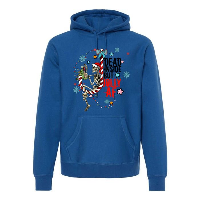 Christmas Skeleton Lights Dead Inside But Jolly Af Retro Gift Premium Hoodie