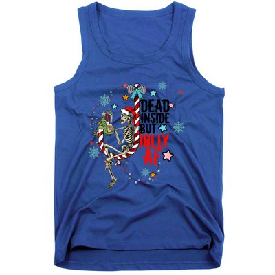 Christmas Skeleton Lights Dead Inside But Jolly Af Retro Gift Tank Top