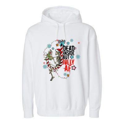 Christmas Skeleton Lights Dead Inside But Jolly Af Retro Gift Garment-Dyed Fleece Hoodie