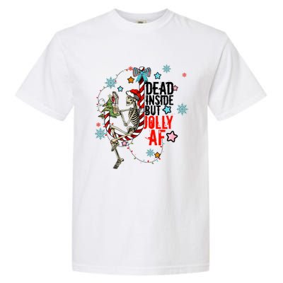 Christmas Skeleton Lights Dead Inside But Jolly Af Retro Gift Garment-Dyed Heavyweight T-Shirt