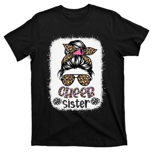 Cheer Sister Leopard Messy Bun Cheerleader Bleached T-Shirt