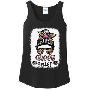 Cheer Sister Leopard Messy Bun Cheerleader Bleached Ladies Essential Tank