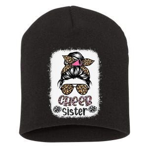 Cheer Sister Leopard Messy Bun Cheerleader Bleached Short Acrylic Beanie