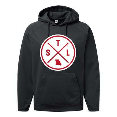 Classic St. Louis STL Circle Patch Red Design Performance Fleece Hoodie